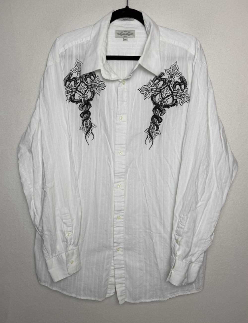 Eighty Eight Men's Long Sleeve White Shirt w/Black Snack Cross Design Size XXL